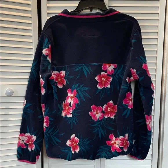Lands' End Navy and Pink Floral Fleece Pullover Size L - Picture 2 of 9